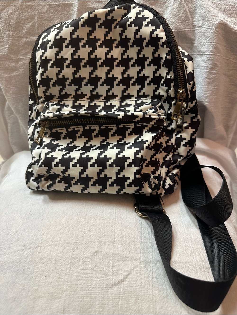 Forever 21 Black & White Houndstooth Mini Backpack with Gold Zippers